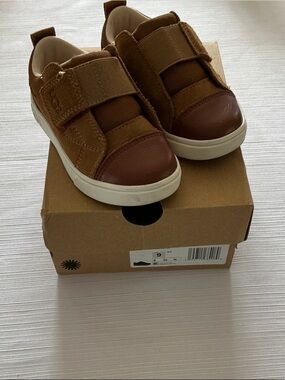 UGG Brown Kids Velcro Sneakers with Cream Soles